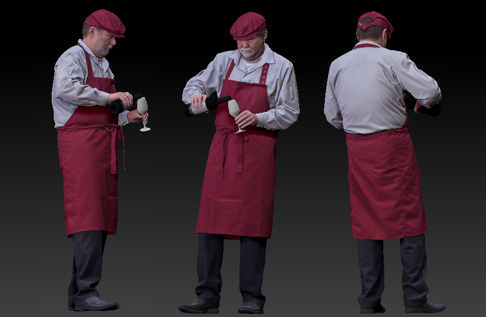 倒红酒的服务员喝酒的老年人老头3d写实人物模型插图