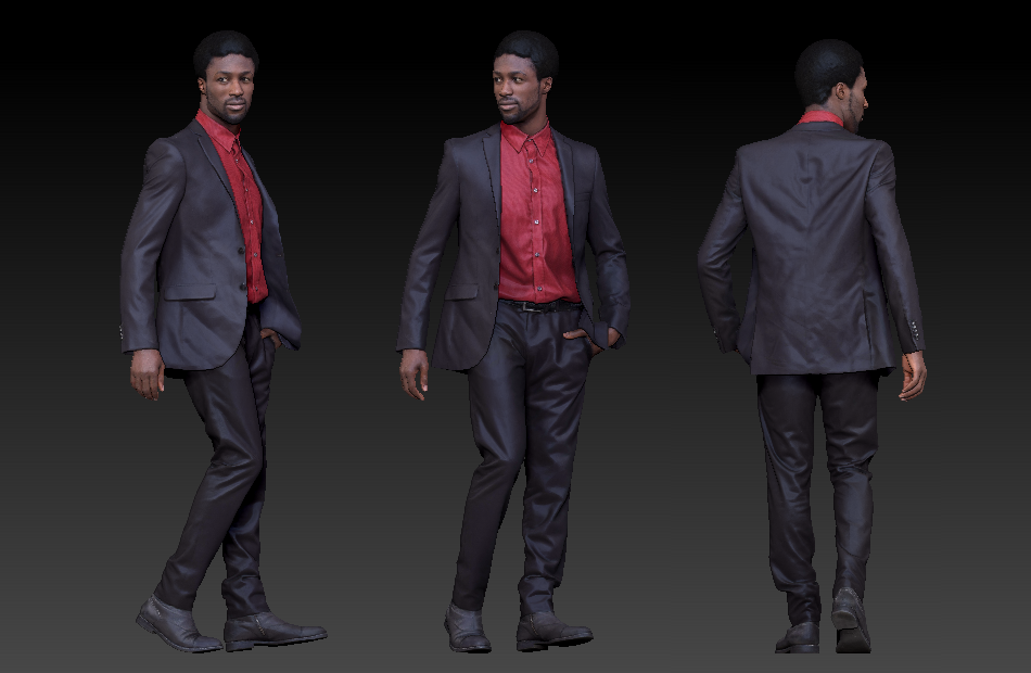穿西装的黑人男青年西装男士3d写实人物模型下载插图