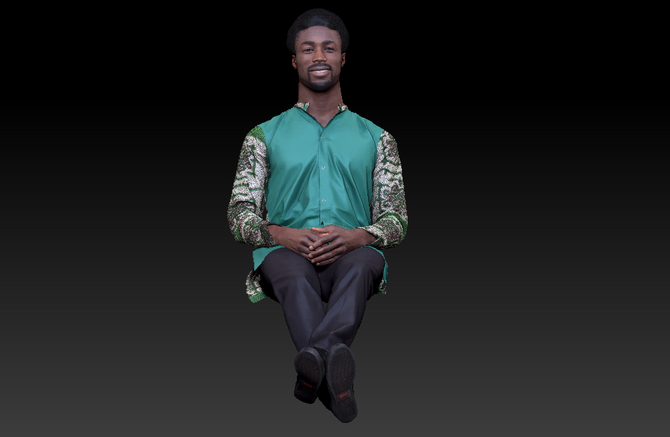 坐在沙发上看电视的男人黑人3d写实人物模型插图