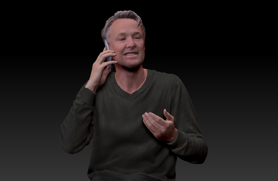 坐着打电话的男人说话的老年人3d写实扫码模型下载插图3