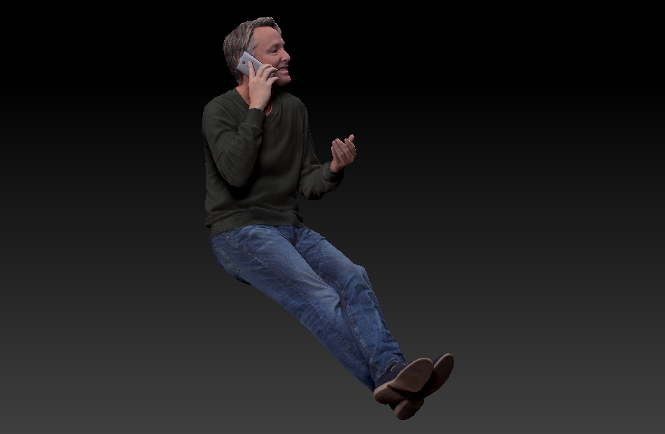 坐着打电话的男人说话的老年人3d写实扫码模型下载插图1
