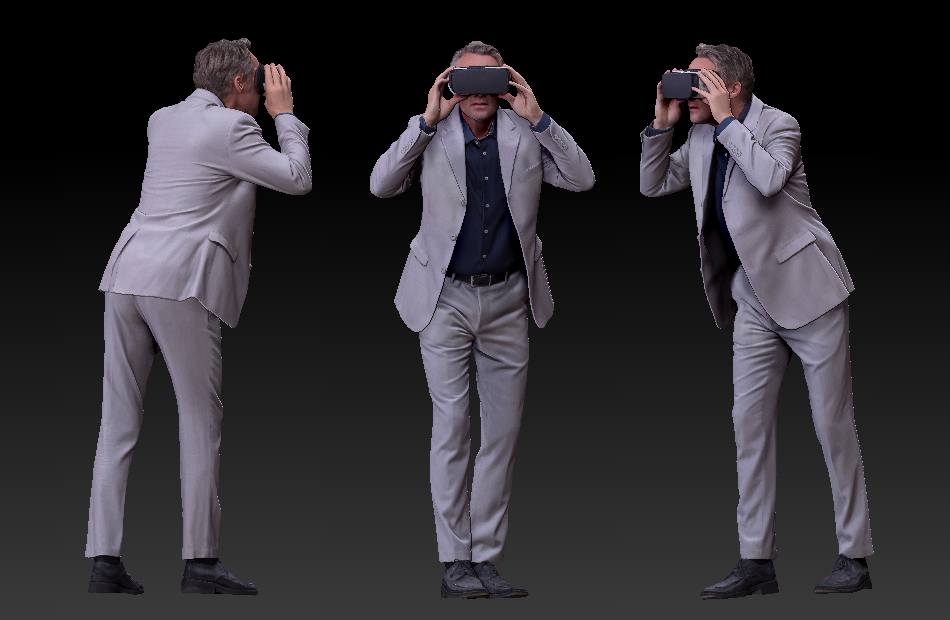 VR虚拟世界体验的男人VR虚拟眼镜老年人3d写实人物模型下载插图