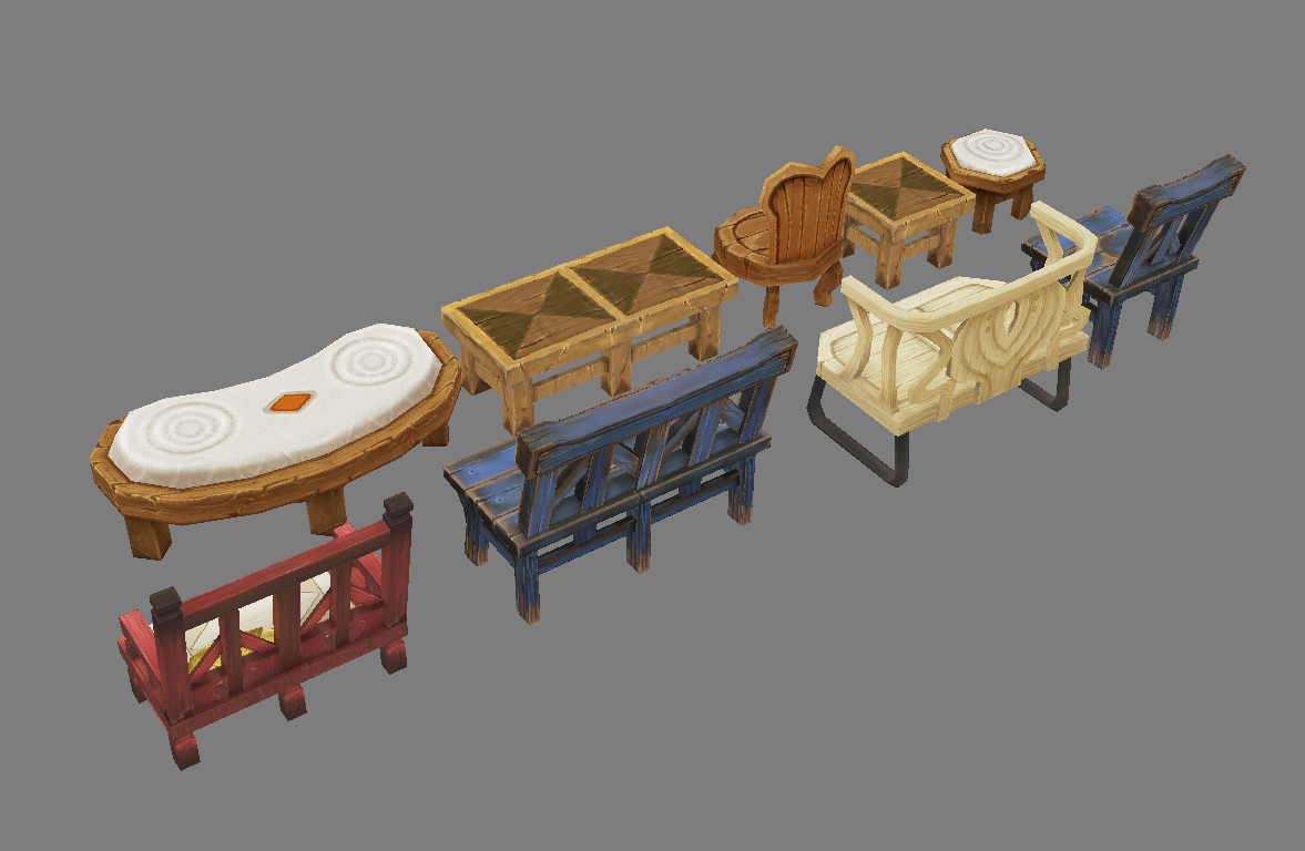 中世纪手绘家具-chairs9knids椅子桌子3d手绘游戏场景模型下载插图1