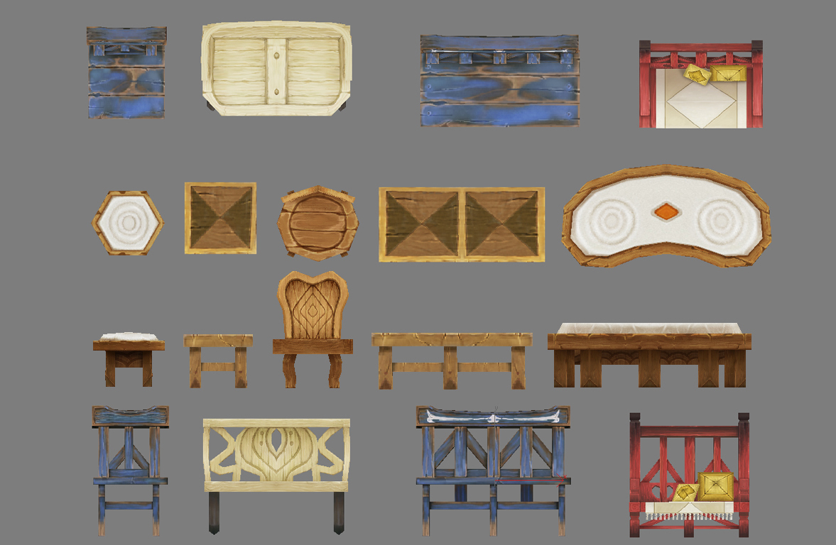 中世纪手绘家具-chairs9knids椅子桌子3d手绘游戏场景模型下载插图2