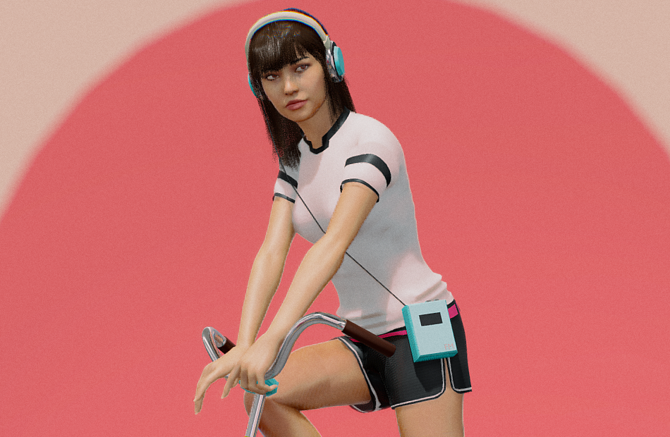 带耳机骑自行车的女孩fbx骨骼绑定模型下载插图2
