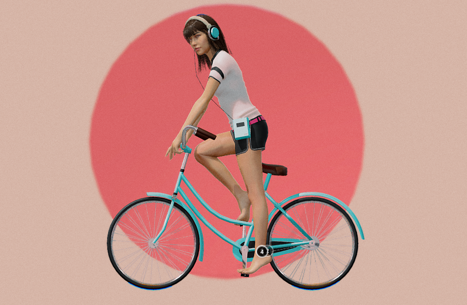 带耳机骑自行车的女孩fbx骨骼绑定模型下载插图3