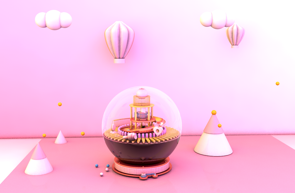 粉色水晶球房子C4D创意电商促销海报场景模型下载插图