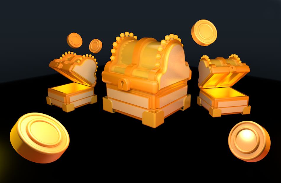 金色宝箱元宝金币金融元素C4D创意场景模型下载插图