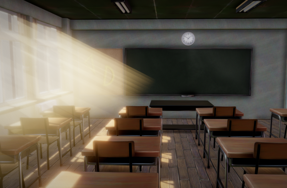 阳光下教室课堂课桌唯美室内场景fbx模型下载插图1