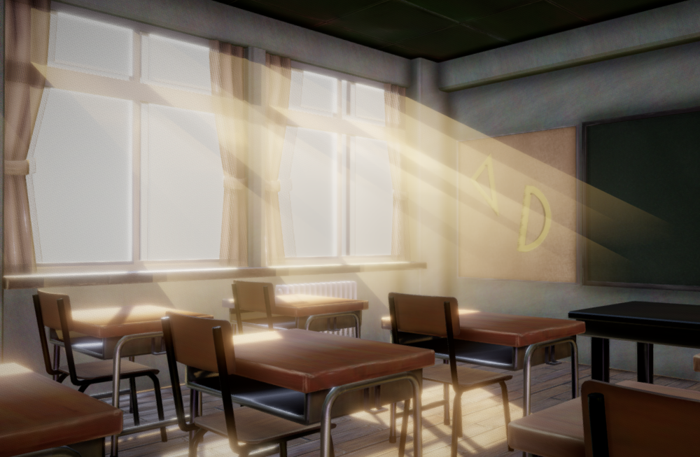 阳光下教室课堂课桌唯美室内场景fbx模型下载插图2