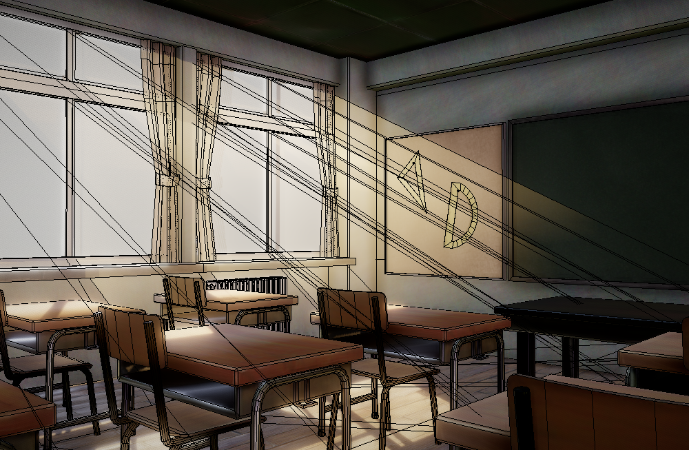 阳光下教室课堂课桌唯美室内场景fbx模型下载插图3