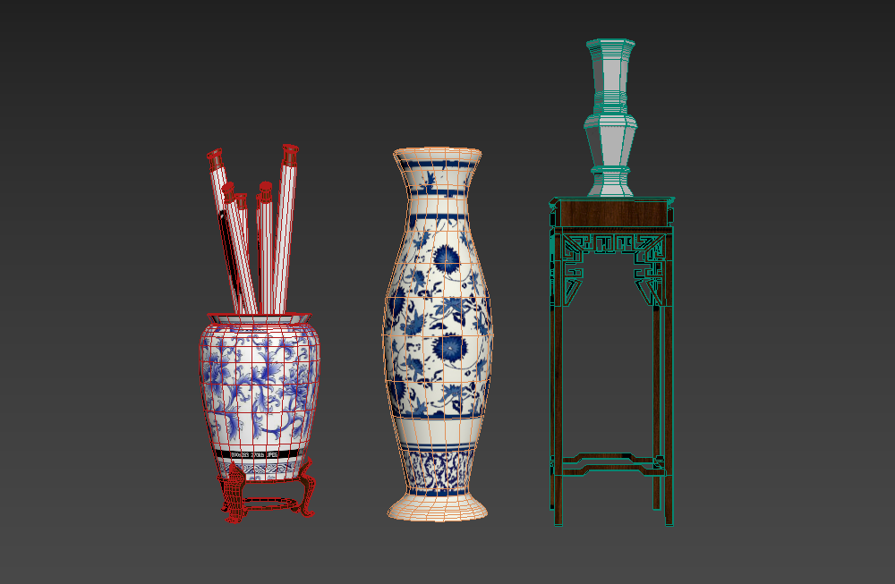 中式家具组合-书房陶瓷花瓶青花瓷瓶3dmax模型下载插图2
