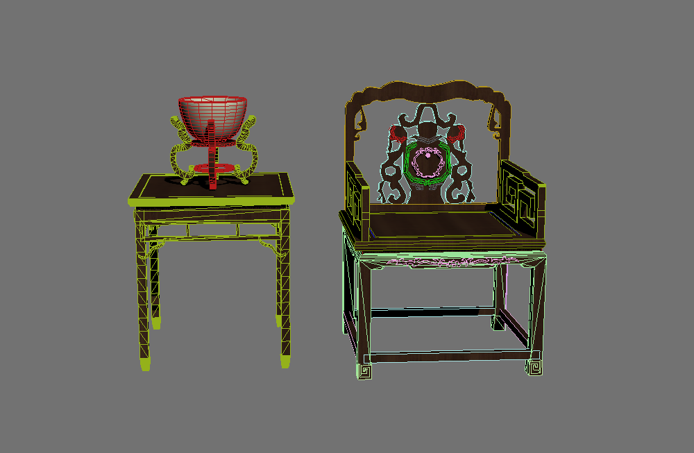 中式棕木桌椅组合_单人桌椅组合_雕花桌椅组合3d家具模型下载插图3