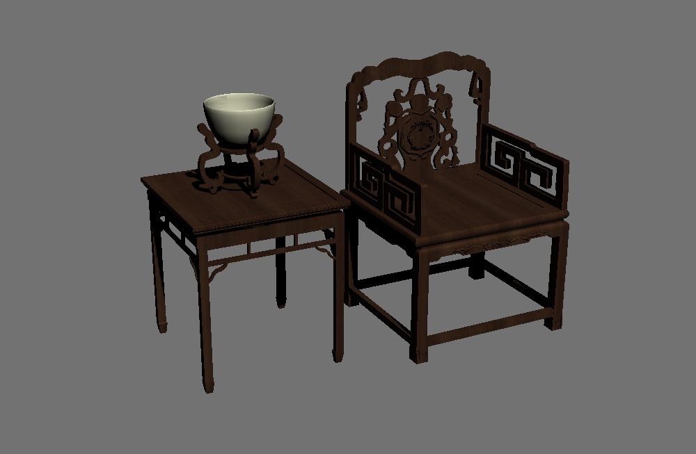 中式棕木桌椅组合_单人桌椅组合_雕花桌椅组合3d家具模型下载插图2