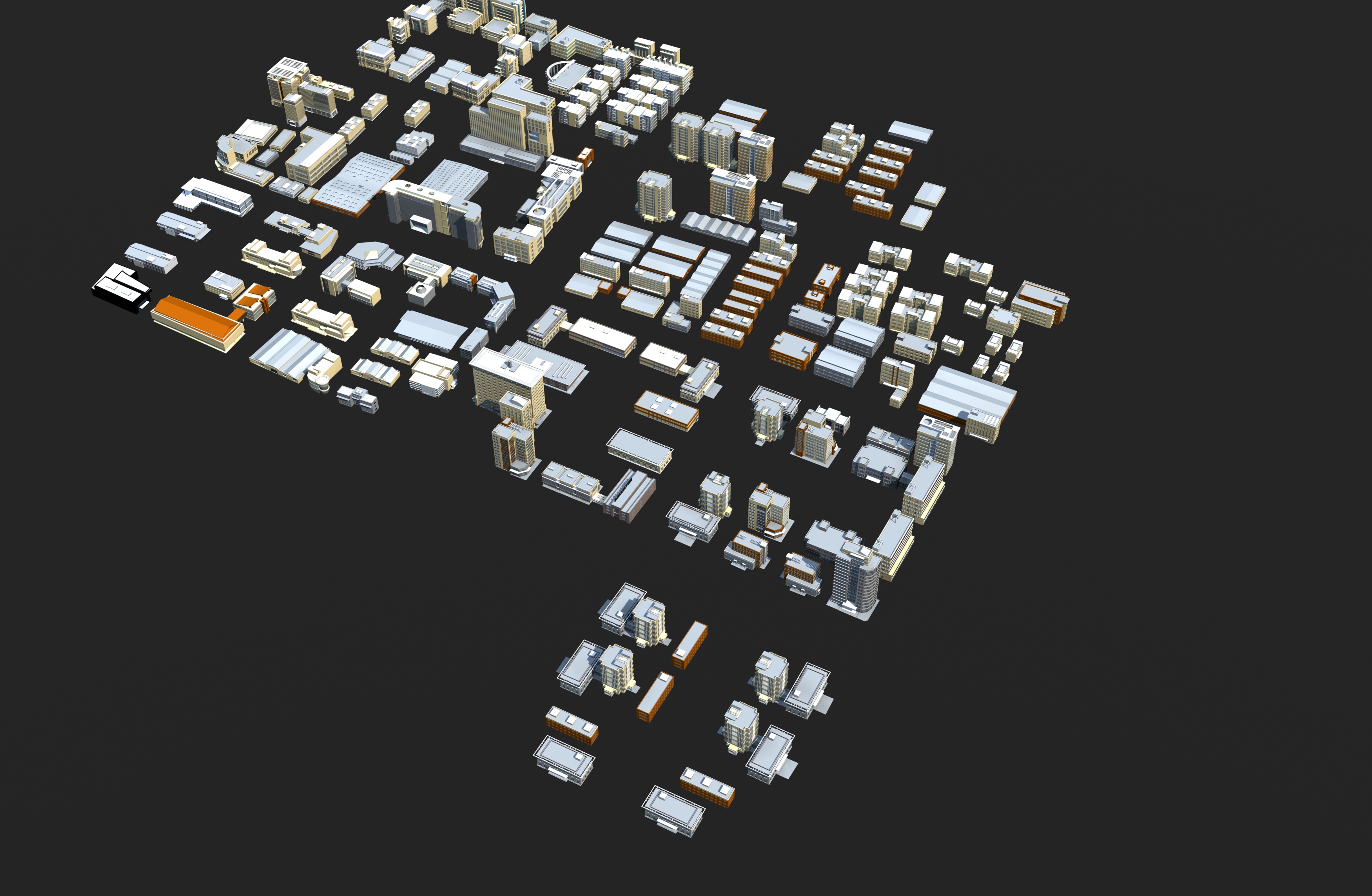 城市建筑群工业园区建筑场景商业街道建筑3dMax模型下载插图
