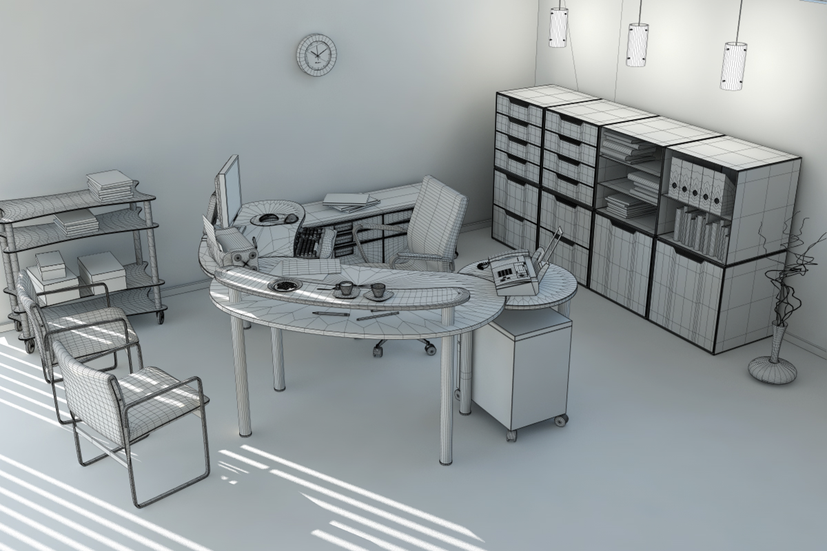 高品质办公室办公桌办公空间室内设计3d模型下载插图1