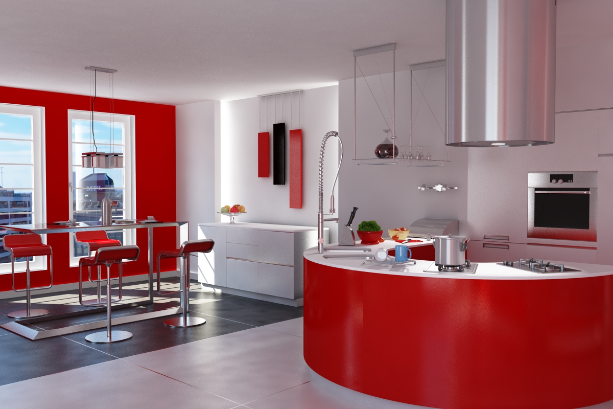红色调快餐厅餐厅厨房室内设计3d模型下载插图