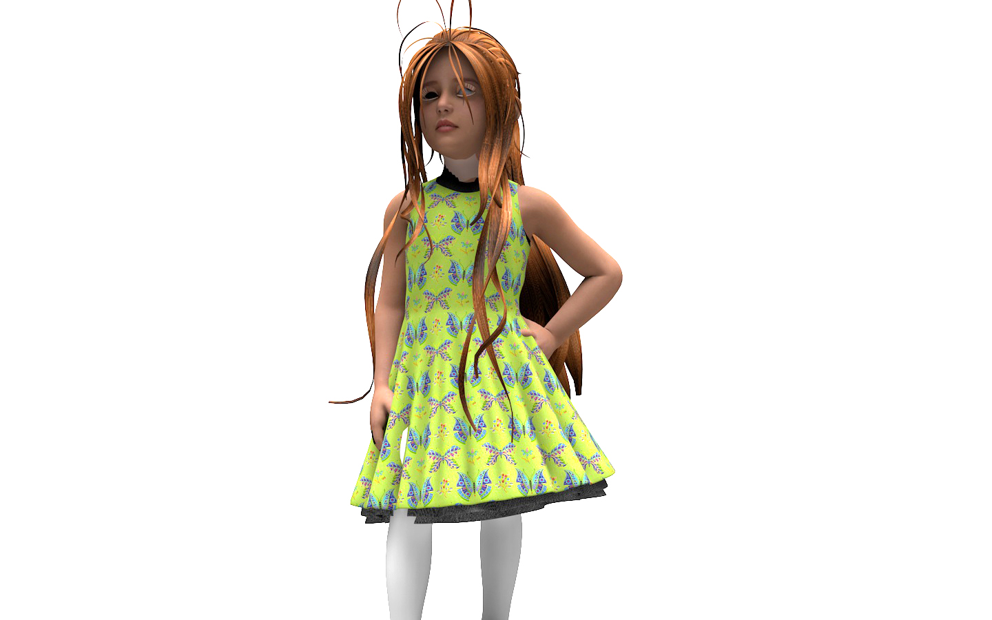 长头发女孩公主裙可爱小女孩3d模型下载插图3