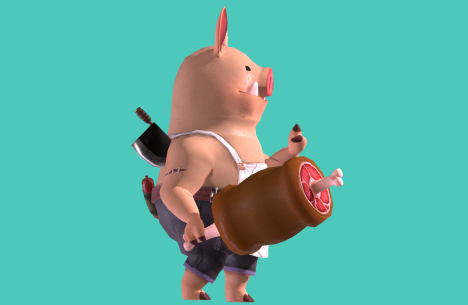 可爱的猪屠夫与美味的动画打抛猪肉贩fbx模型下载插图3