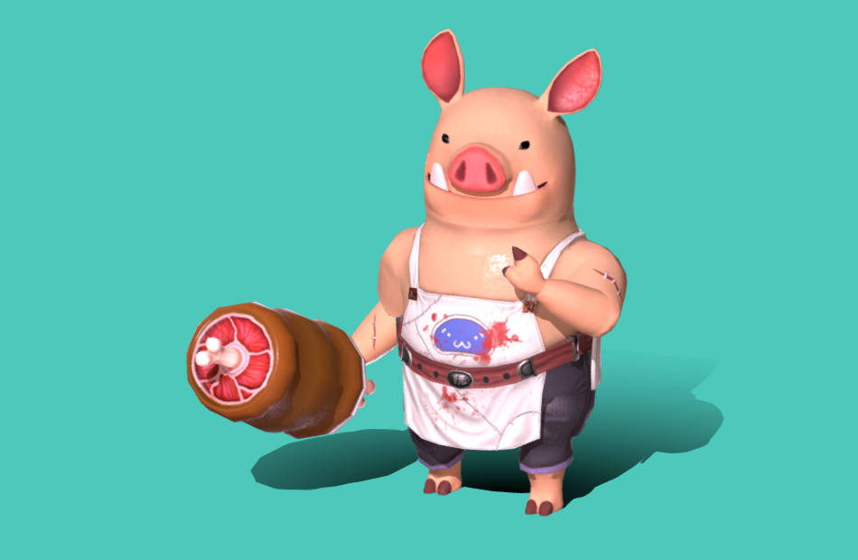 可爱的猪屠夫与美味的动画打抛猪肉贩fbx模型下载插图