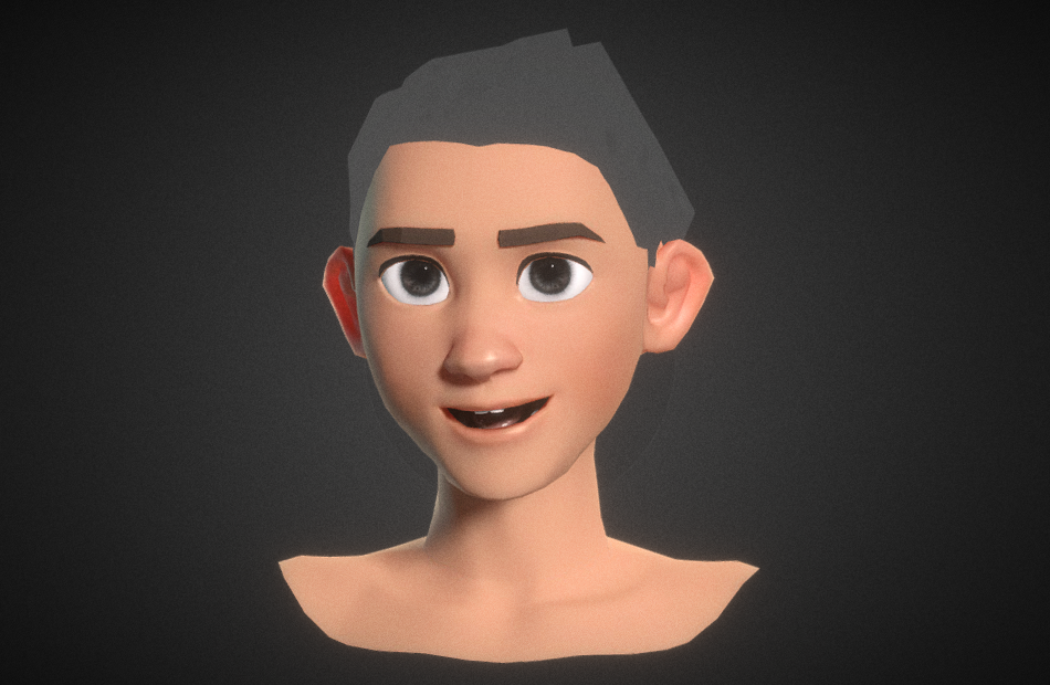 卡通小男孩facial-rig-test半身头部fbx绑定+面部表情动画模型下载插图1