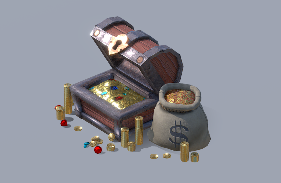 宝箱、钱袋、金币、钻石低多边形模型下载插图3