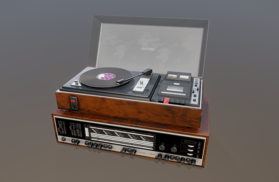 苏联时期复古留声机LP黑胶唱片机老式电唱机唱片机fbx模型插图