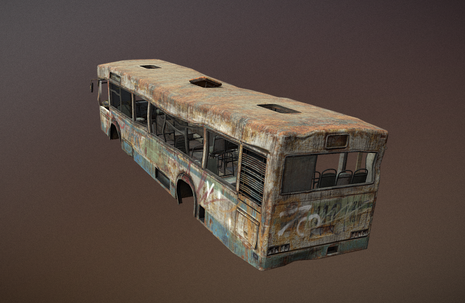 高质量损毁的巴士毁坏的汽车次世代写实模型下载插图4