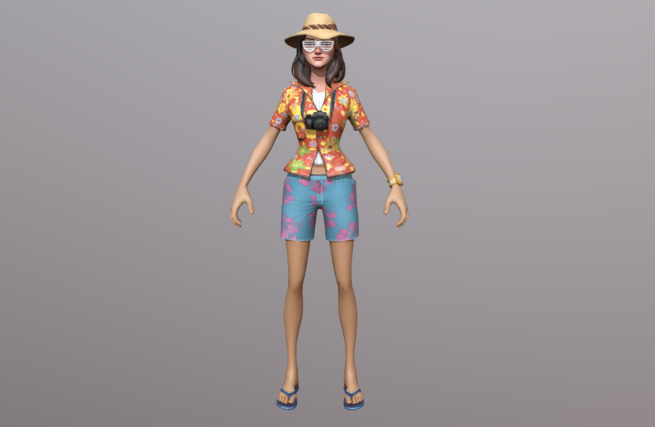夏季沙滩美女花格子草帽短裤女孩fbx绑定模型下载插图