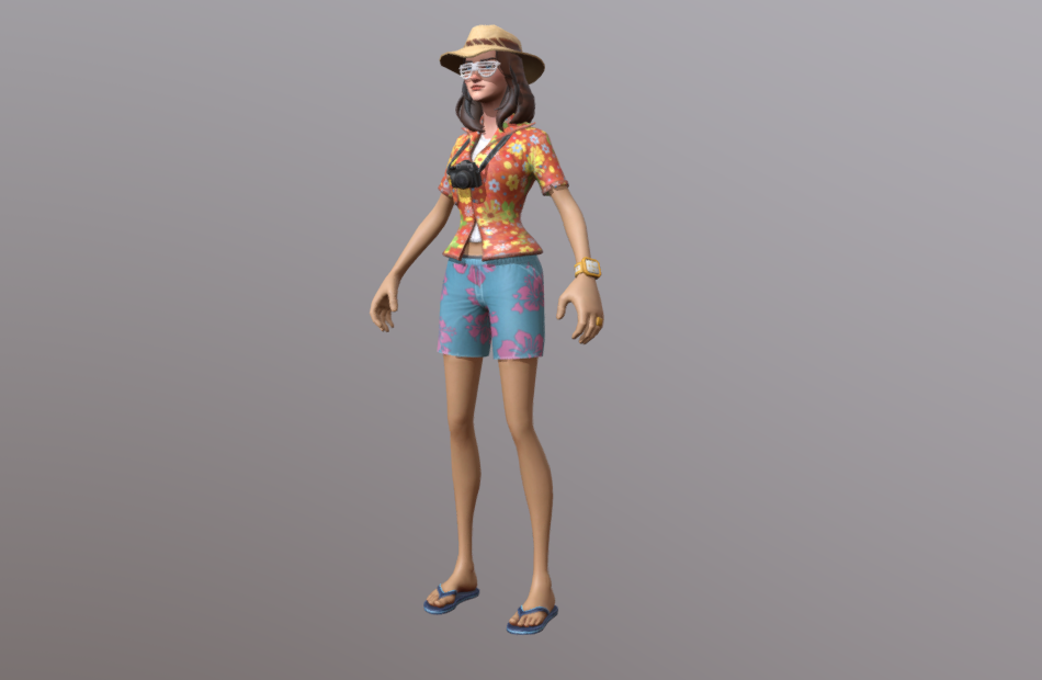夏季沙滩美女花格子草帽短裤女孩fbx绑定模型下载插图2