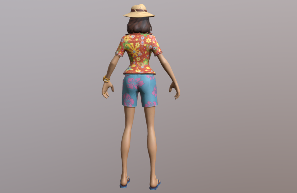 夏季沙滩美女花格子草帽短裤女孩fbx绑定模型下载插图3