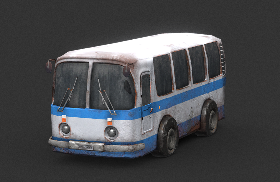 70年年代老旧的公交车破旧的公共巴士汽车fbx模型插图1