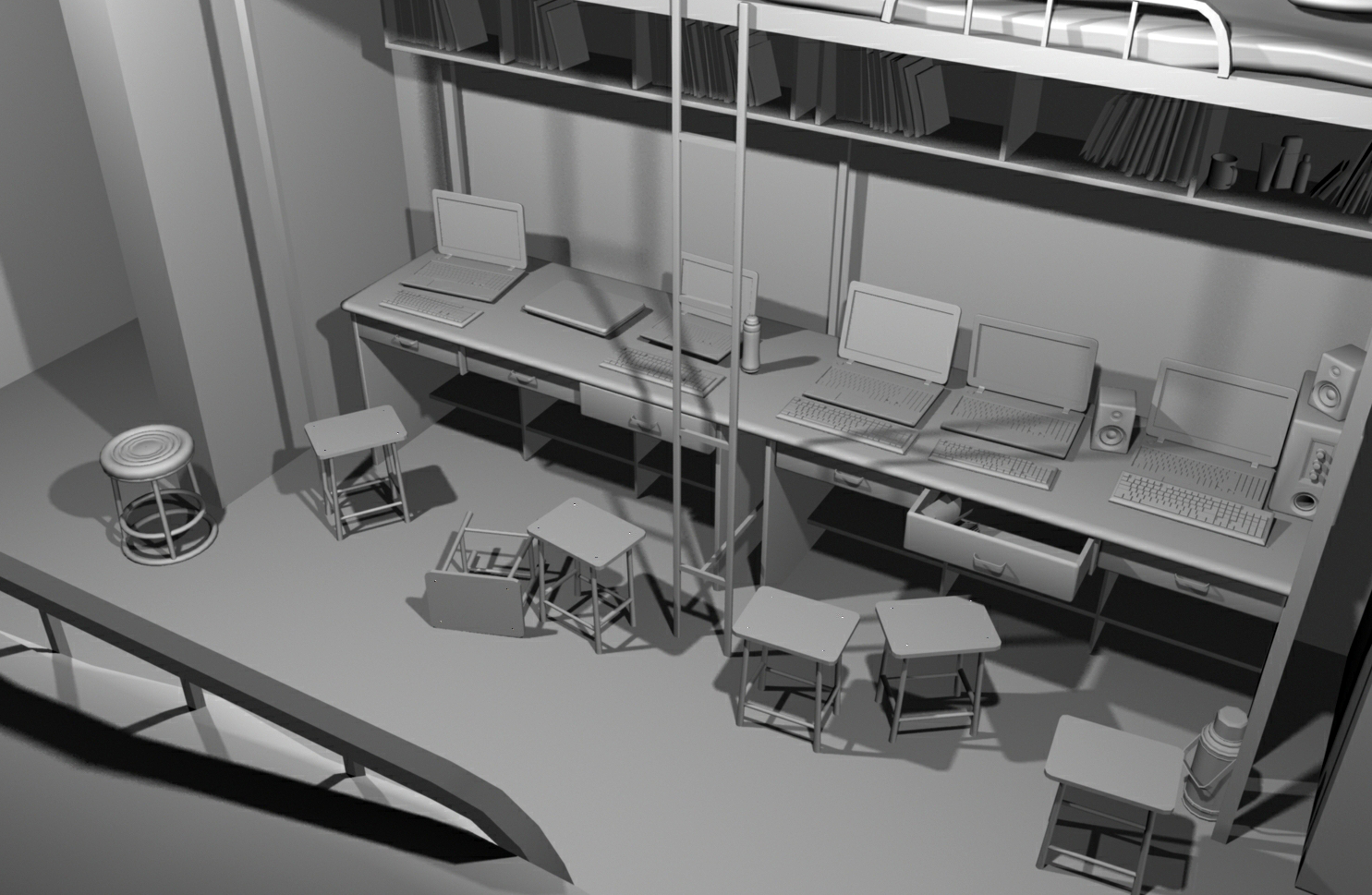 大学六人宿舍大学公寓室内场景maya模型下载插图