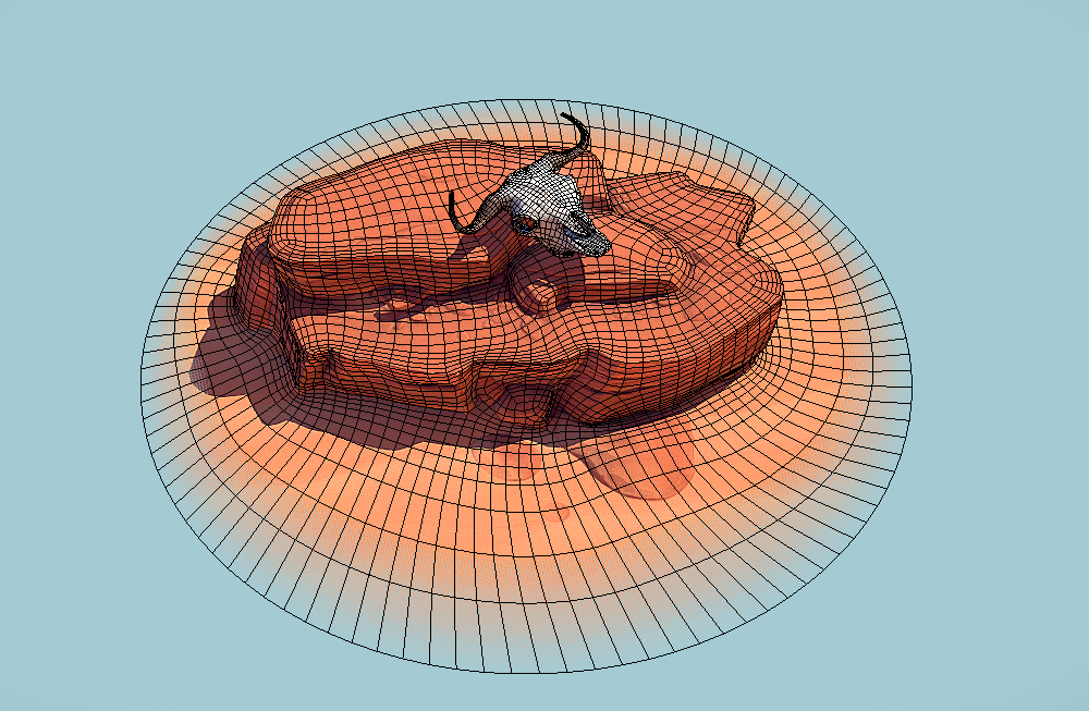 沙漠戈壁滩岩石上的水牛头骨fbx模型下载插图2