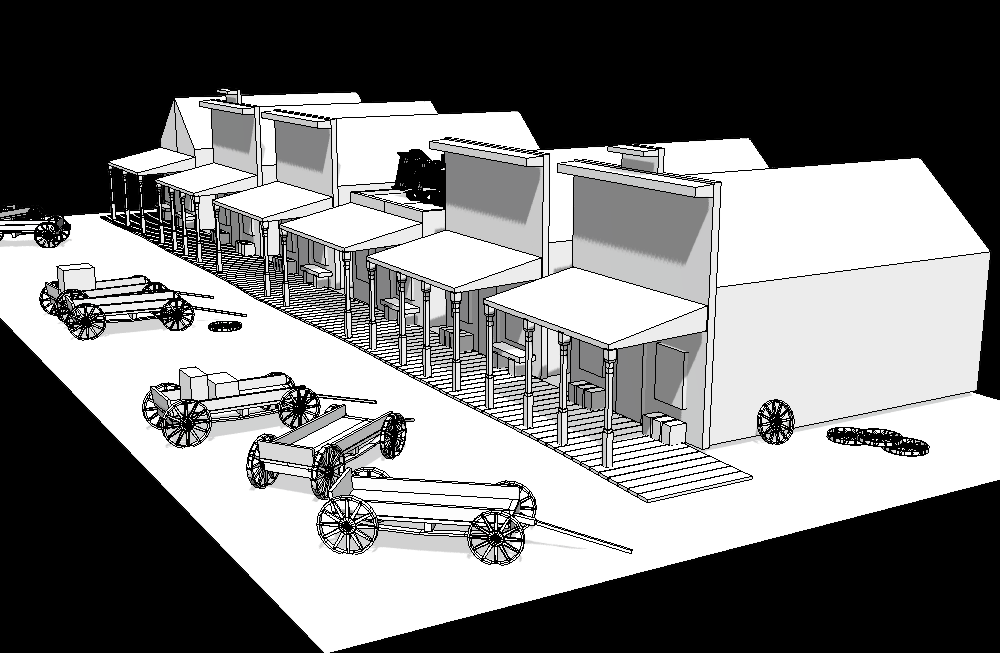 西部小镇街道房子拉货的仓库fbx模型下载插图