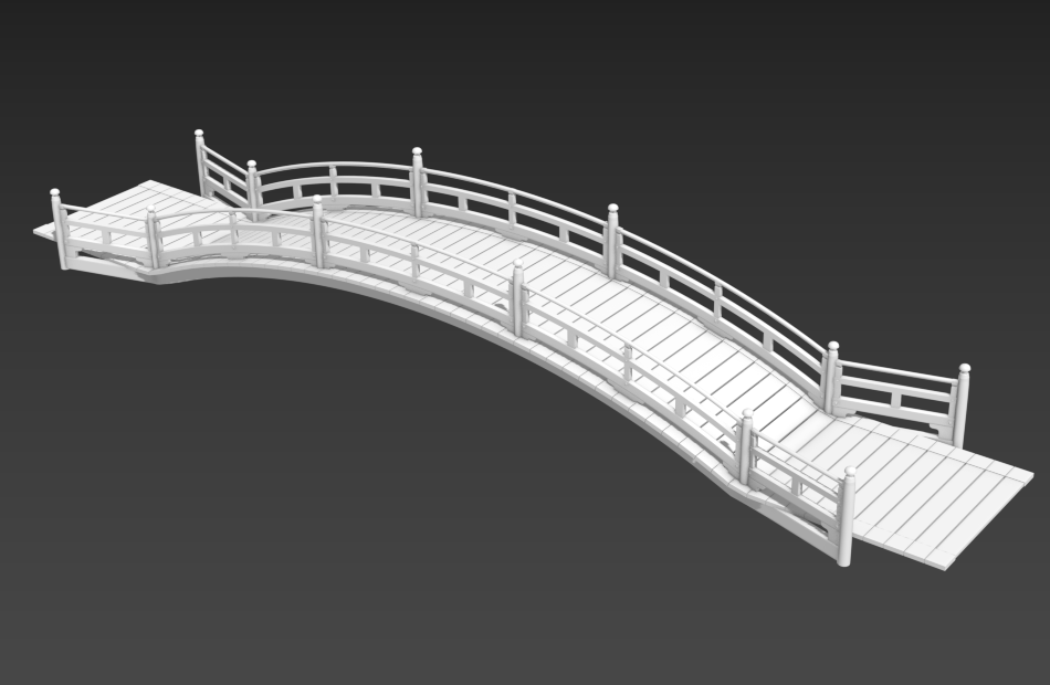 中式木桥古代拱桥古建筑桥梁fbx模型下载插图