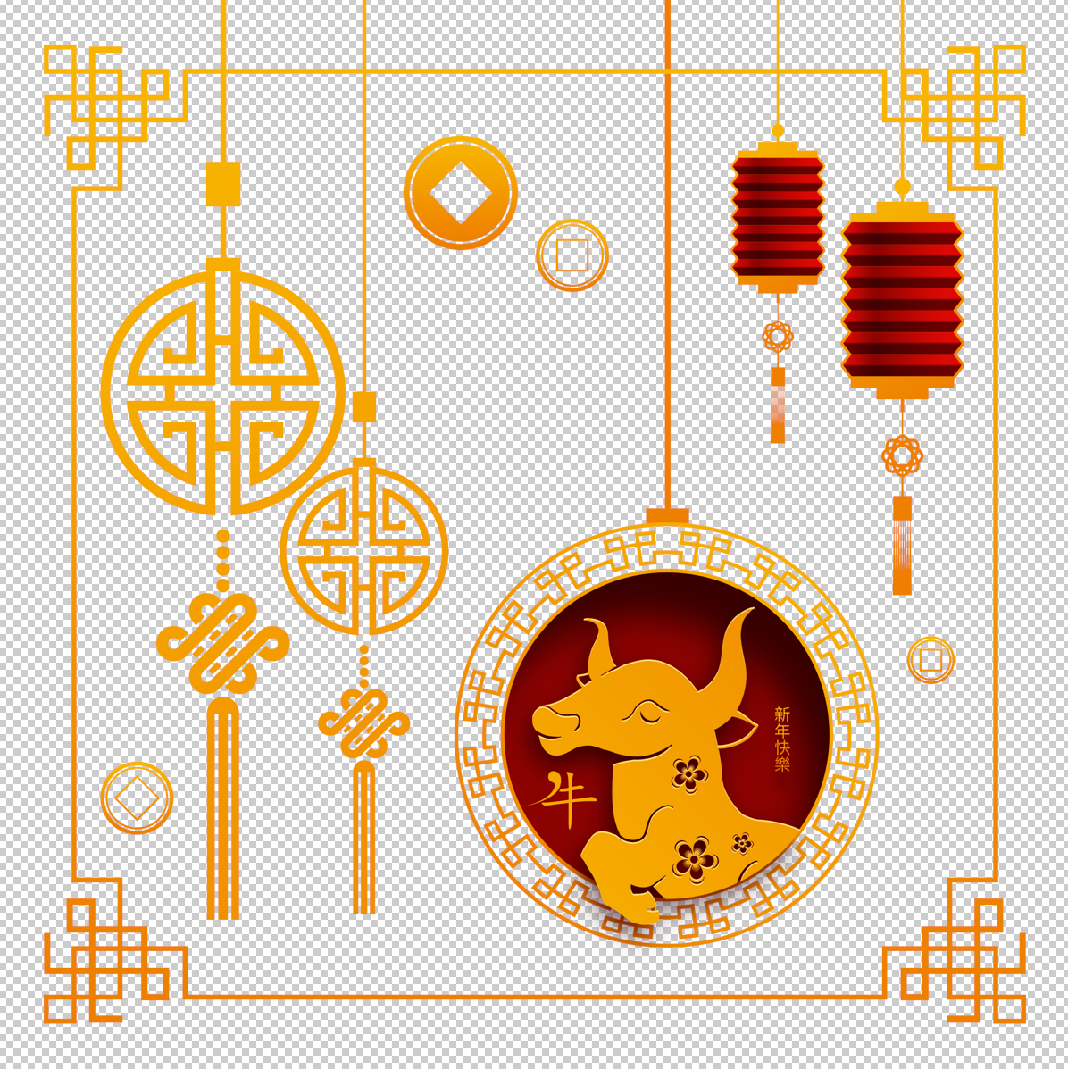 中国牛年金牛贺岁2021年春节新年免抠PNG素材插图