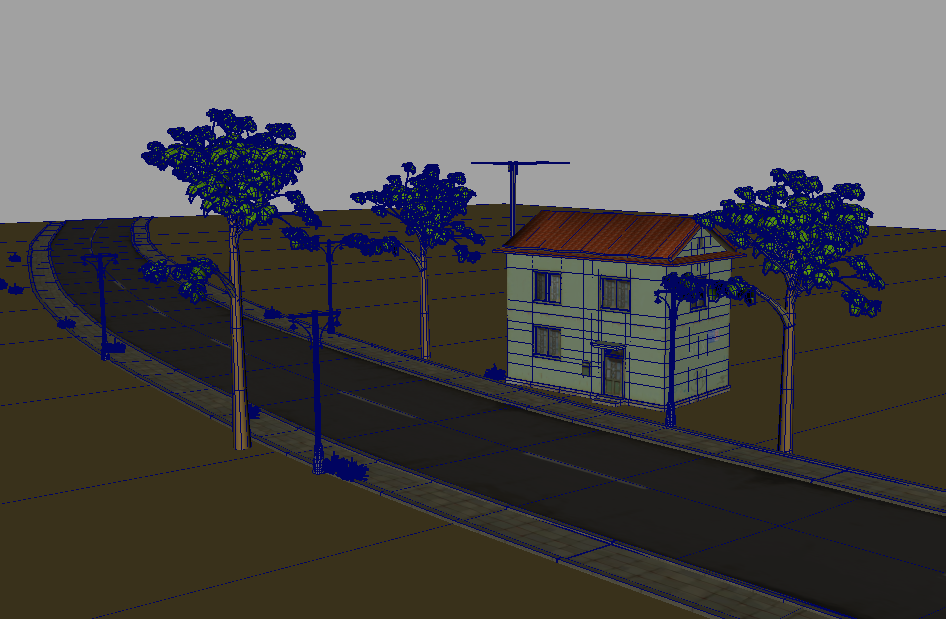 公路边的房子电线杆树木写实maya场景模型下载插图1