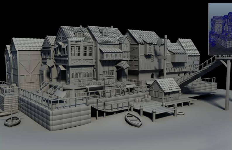 河边的小渔村小镇maya场景模型下载插图