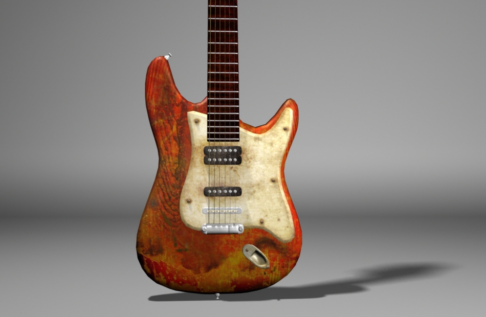 老旧的木纹吉他写实模型免费下载插图
