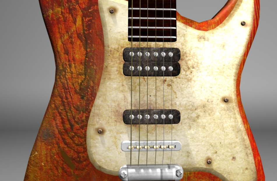 老旧的木纹吉他写实模型免费下载插图1