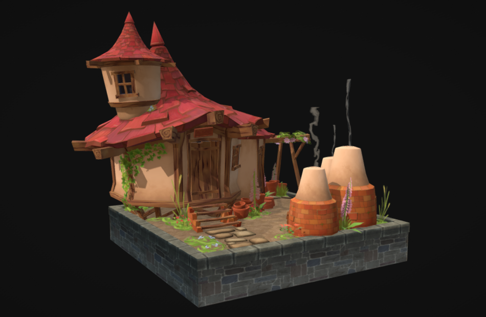 烧陶瓷的房子砖窑红屋顶小房子fbx模型下载插图