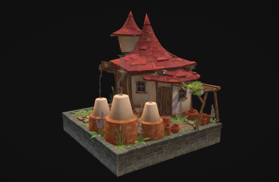 烧陶瓷的房子砖窑红屋顶小房子fbx模型下载插图1