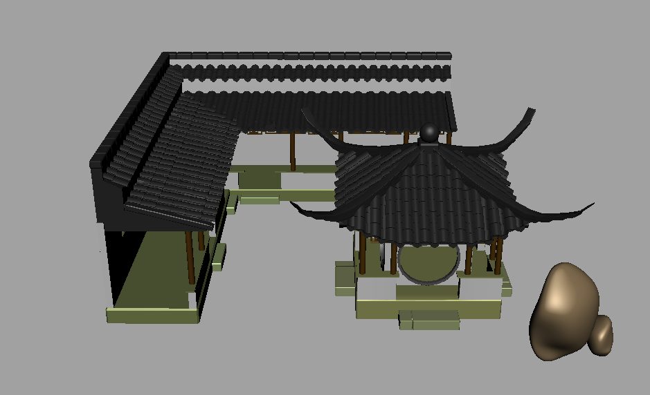 中式园林一角maya模型下载插图