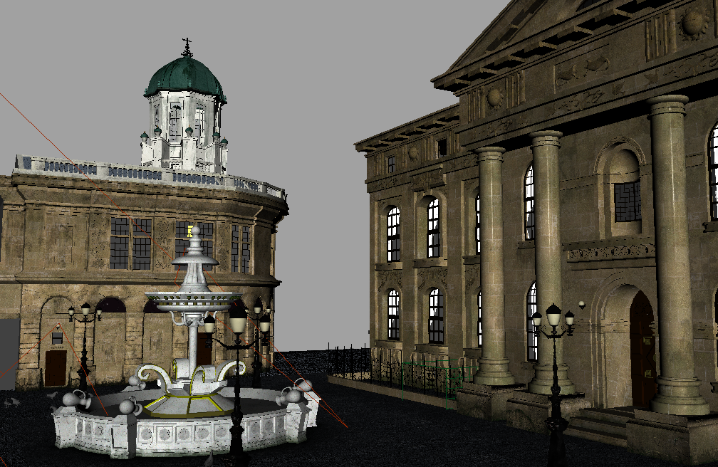 户外广场喷泉建筑场景maya模型下载插图1
