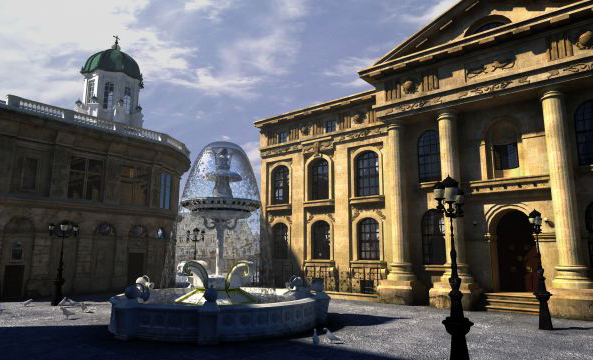 户外广场喷泉建筑场景maya模型下载插图