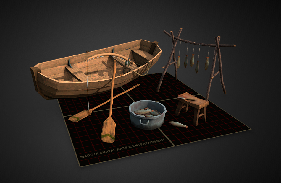 码头渔夫渔船卖鱼道具组合fbx模型下载插图
