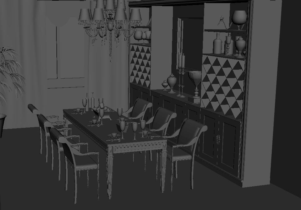 现代餐厅餐桌maya室内场景模型免费下载插图1