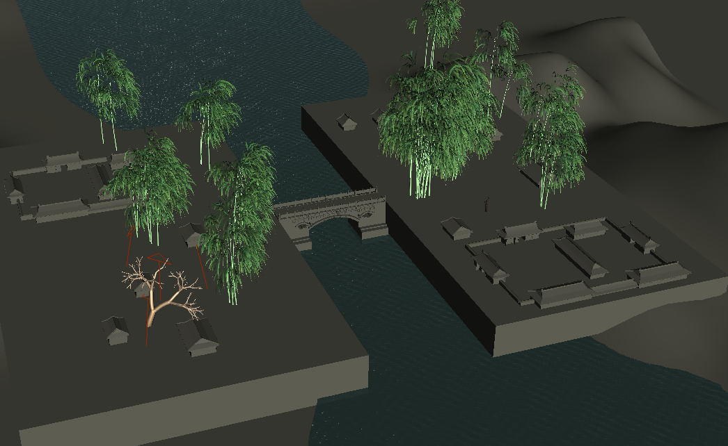 中式园林古代桥竹林古建筑园林景观maya模型下载插图