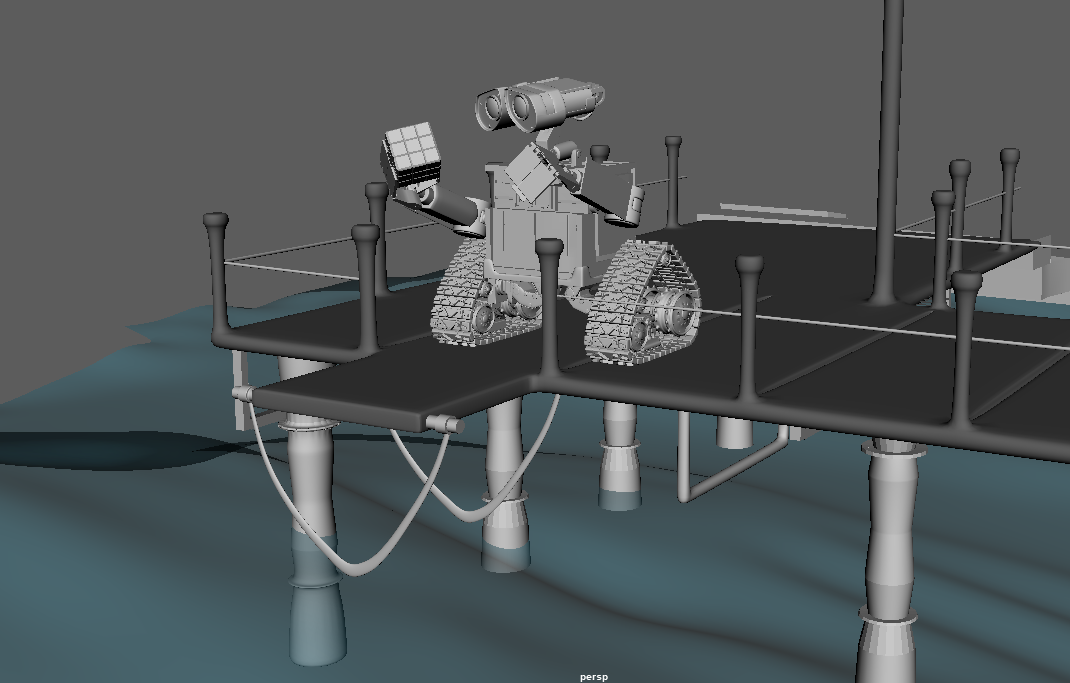 Wall-E机器人河边码头场景maya模型下载插图